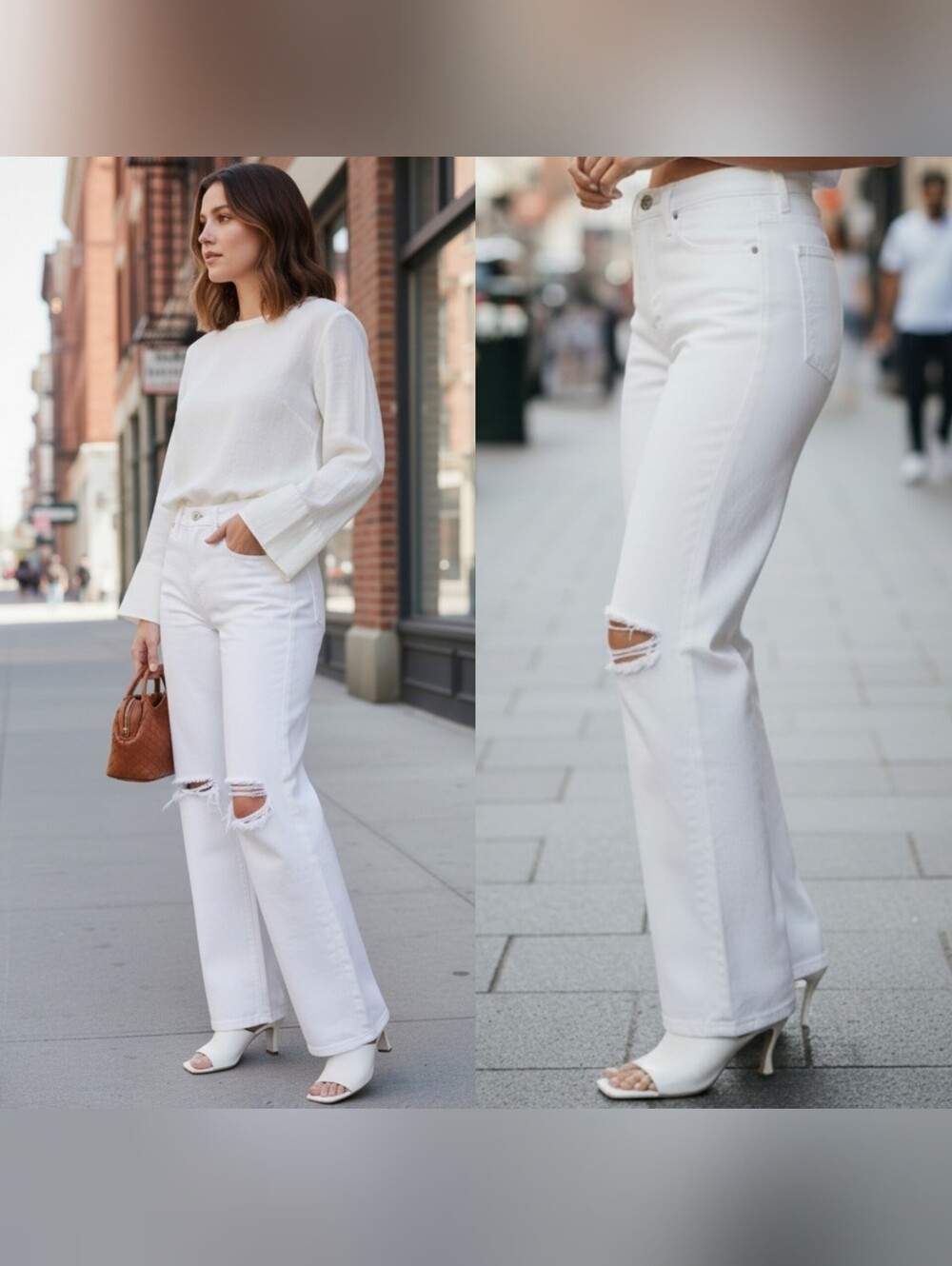 NWT Afrm Revolve 28 Oden wide leg high rise jeans distressed white y2k preppy